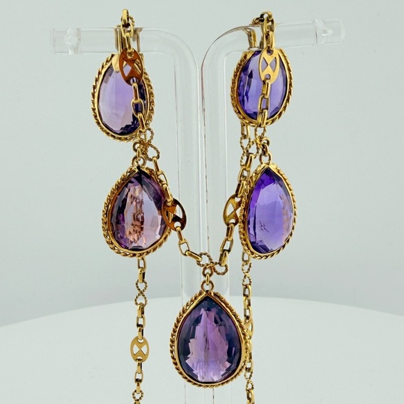 Antique Jewelry - Antique Iberian 17K Gold Imperial Amethyst Fringe Necklace